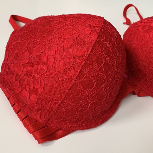 38 DDD La Senza Red Lace Beyond Sexy Classic Plunge Push-Up Bra - Picture 8 of 9